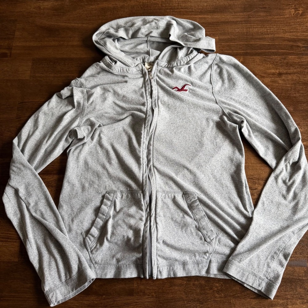 Y2K Hollister California women's M Full Zip Hoodie Gray Heather Logo 2000s